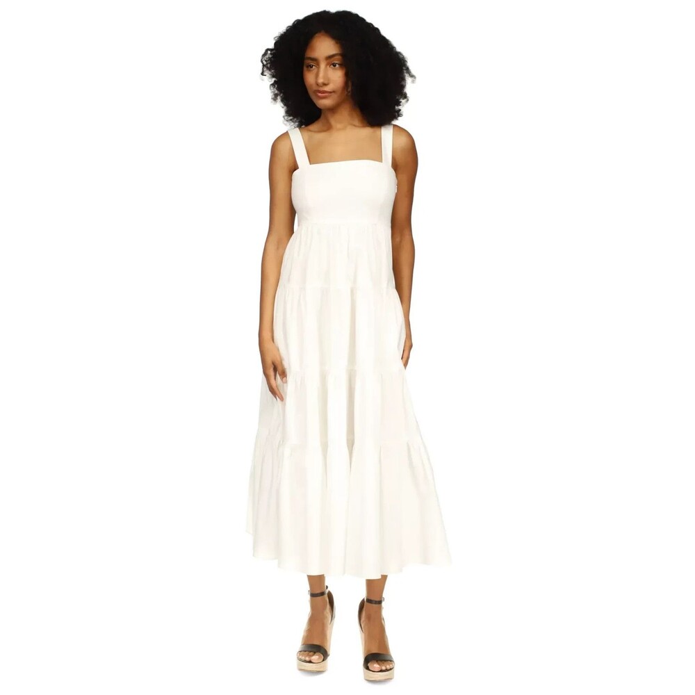 Michael Kors White Square Neck Sleeveless Tiered Midi Dress Size S